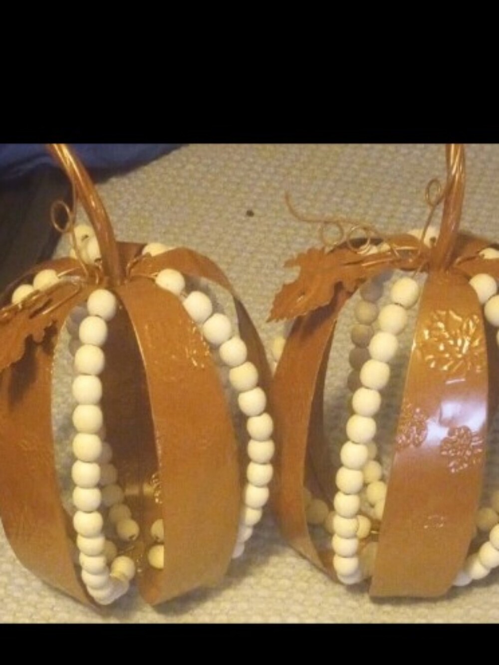 Rust Orange Decorative Pumpkin Pair with White Bead Accents